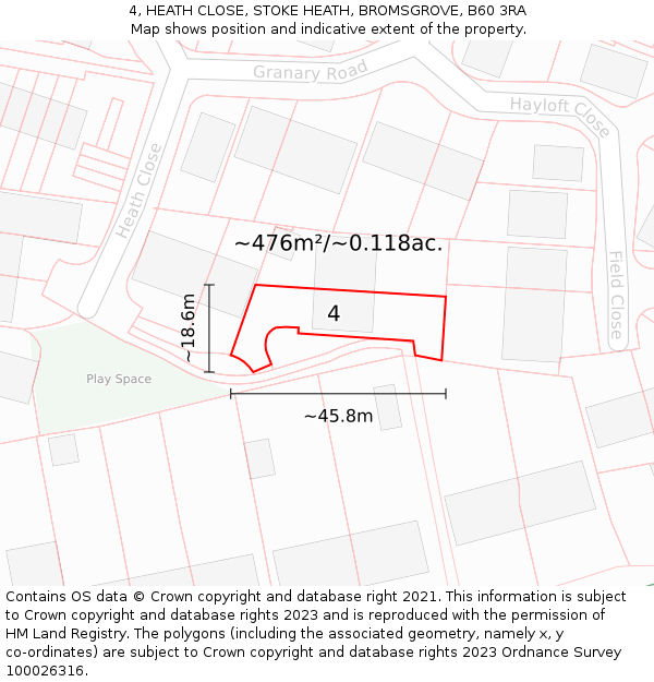 4, HEATH CLOSE, STOKE HEATH, BROMSGROVE, B60 3RA: Plot and title map