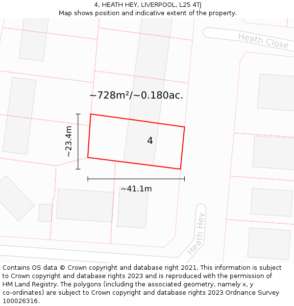 4, HEATH HEY, LIVERPOOL, L25 4TJ: Plot and title map