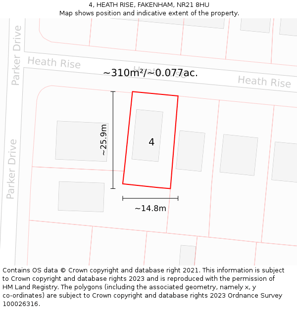 4, HEATH RISE, FAKENHAM, NR21 8HU: Plot and title map