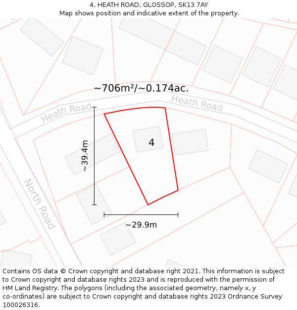 4, HEATH ROAD, GLOSSOP, SK13 7AY: Plot and title map