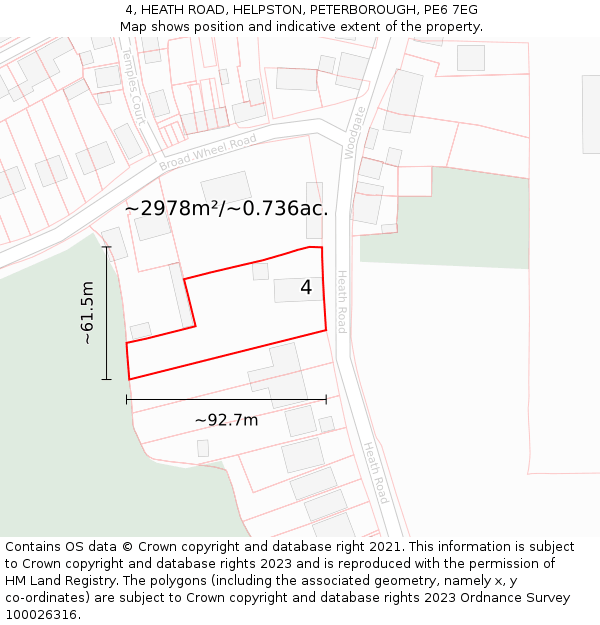 4, HEATH ROAD, HELPSTON, PETERBOROUGH, PE6 7EG: Plot and title map