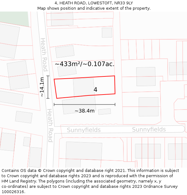 4, HEATH ROAD, LOWESTOFT, NR33 9LY: Plot and title map