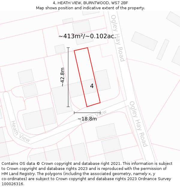 4, HEATH VIEW, BURNTWOOD, WS7 2BF: Plot and title map