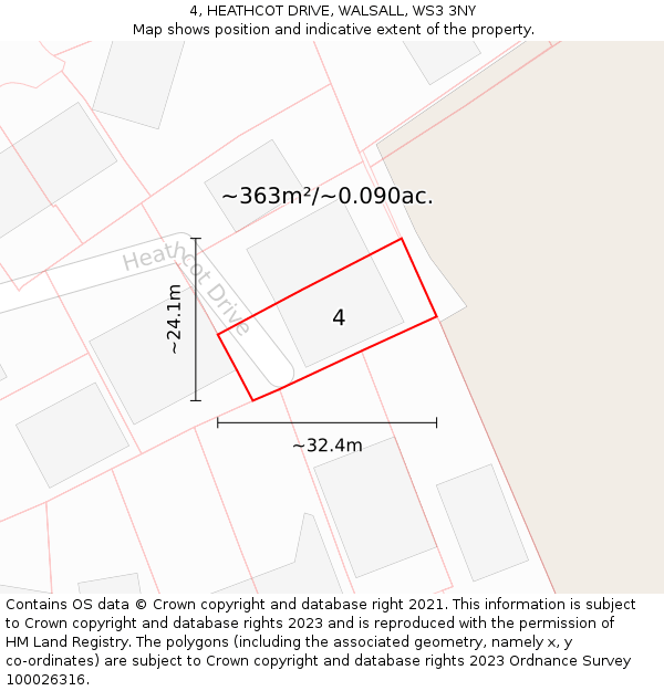 4, HEATHCOT DRIVE, WALSALL, WS3 3NY: Plot and title map
