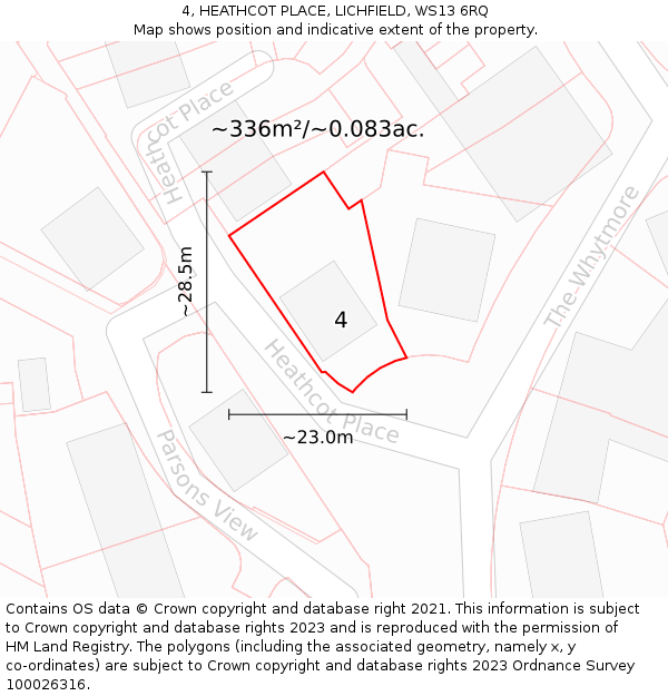 4, HEATHCOT PLACE, LICHFIELD, WS13 6RQ: Plot and title map