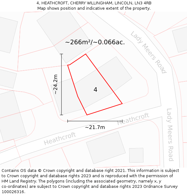 4, HEATHCROFT, CHERRY WILLINGHAM, LINCOLN, LN3 4RB: Plot and title map