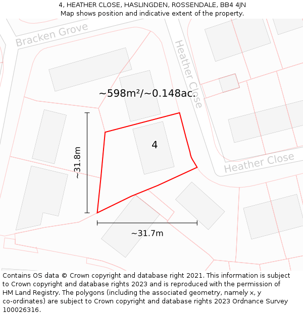 4, HEATHER CLOSE, HASLINGDEN, ROSSENDALE, BB4 4JN: Plot and title map