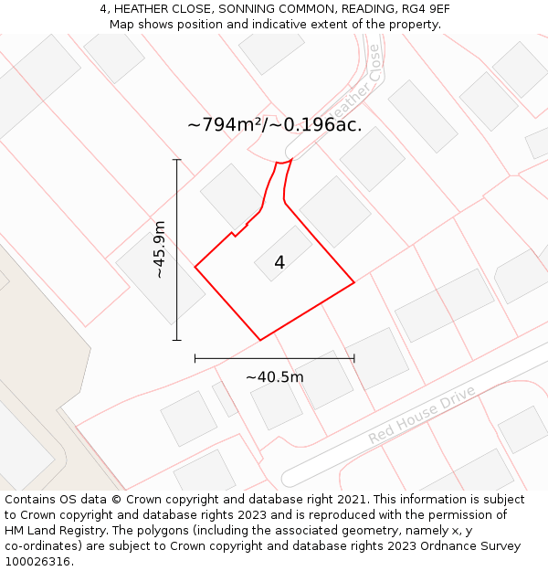 4, HEATHER CLOSE, SONNING COMMON, READING, RG4 9EF: Plot and title map