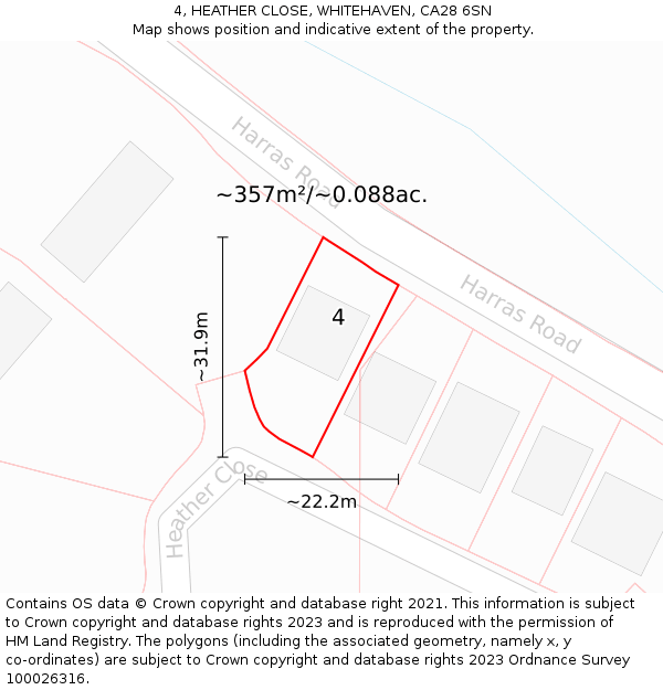 4, HEATHER CLOSE, WHITEHAVEN, CA28 6SN: Plot and title map