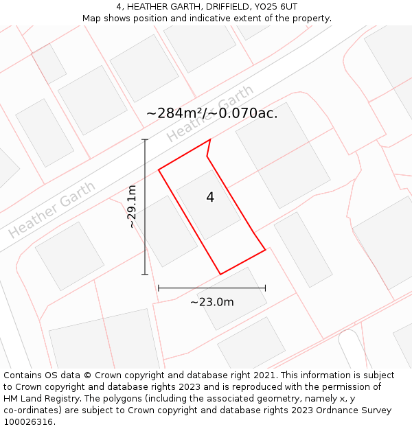 4, HEATHER GARTH, DRIFFIELD, YO25 6UT: Plot and title map
