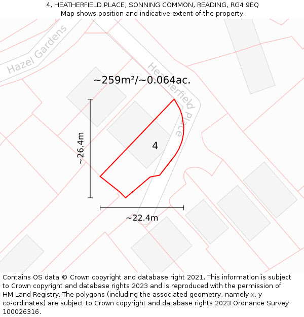 4, HEATHERFIELD PLACE, SONNING COMMON, READING, RG4 9EQ: Plot and title map
