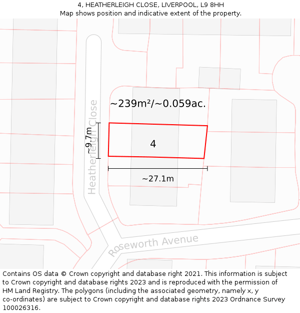 4, HEATHERLEIGH CLOSE, LIVERPOOL, L9 8HH: Plot and title map