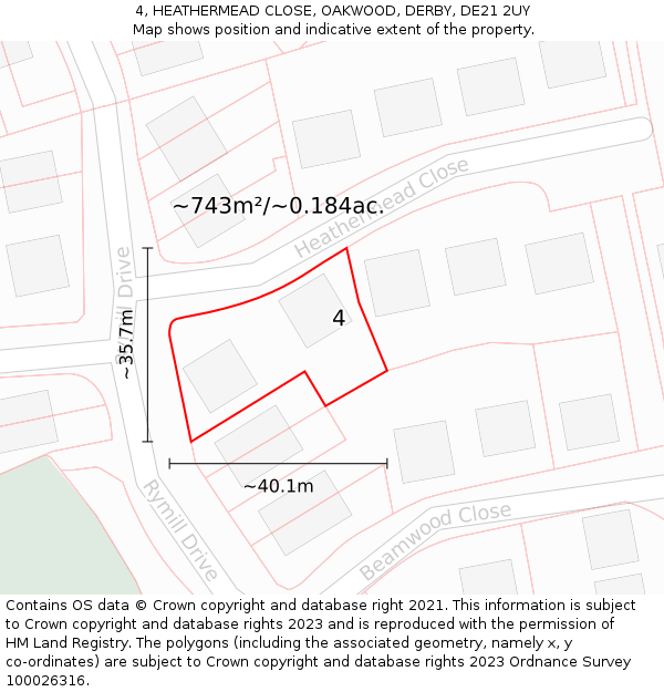 4, HEATHERMEAD CLOSE, OAKWOOD, DERBY, DE21 2UY: Plot and title map