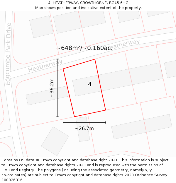 4, HEATHERWAY, CROWTHORNE, RG45 6HG: Plot and title map
