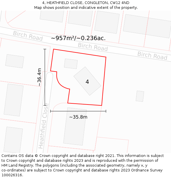 4, HEATHFIELD CLOSE, CONGLETON, CW12 4ND: Plot and title map