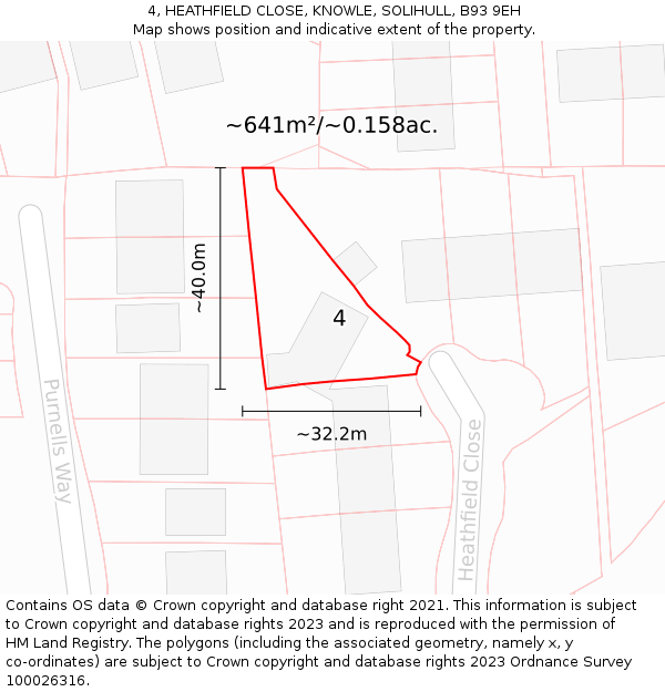 4, HEATHFIELD CLOSE, KNOWLE, SOLIHULL, B93 9EH: Plot and title map