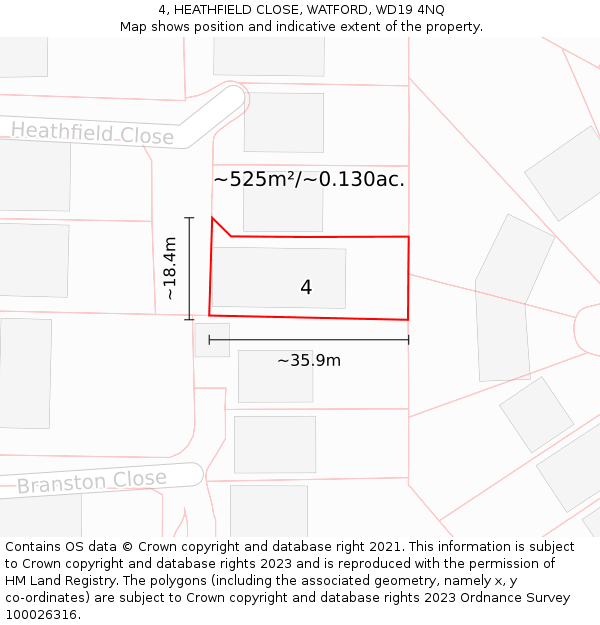 4, HEATHFIELD CLOSE, WATFORD, WD19 4NQ: Plot and title map