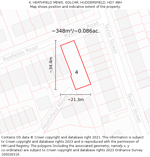 4, HEATHFIELD MEWS, GOLCAR, HUDDERSFIELD, HD7 4BH: Plot and title map