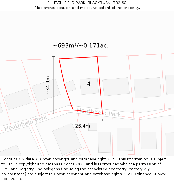 4, HEATHFIELD PARK, BLACKBURN, BB2 6QJ: Plot and title map