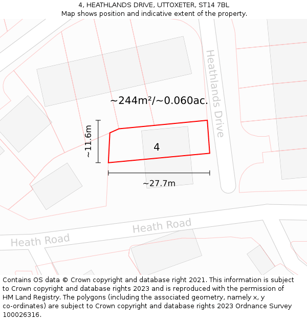 4, HEATHLANDS DRIVE, UTTOXETER, ST14 7BL: Plot and title map