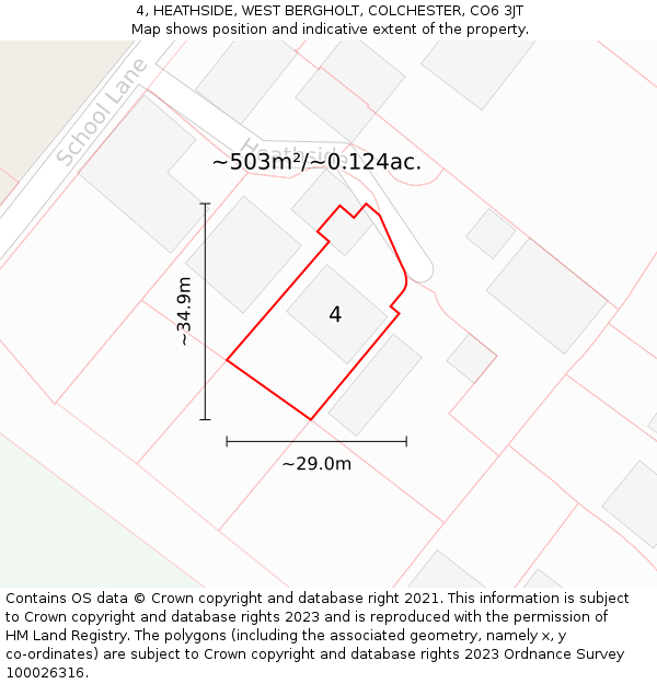 4, HEATHSIDE, WEST BERGHOLT, COLCHESTER, CO6 3JT: Plot and title map