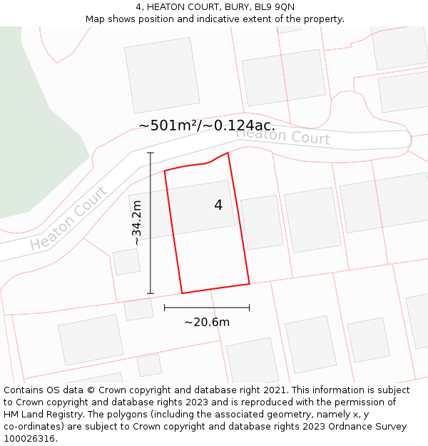 4, HEATON COURT, BURY, BL9 9QN: Plot and title map