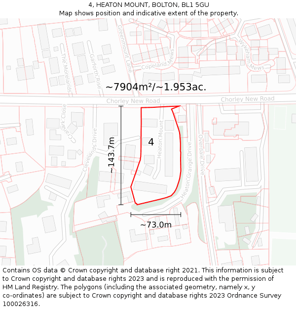 4, HEATON MOUNT, BOLTON, BL1 5GU: Plot and title map