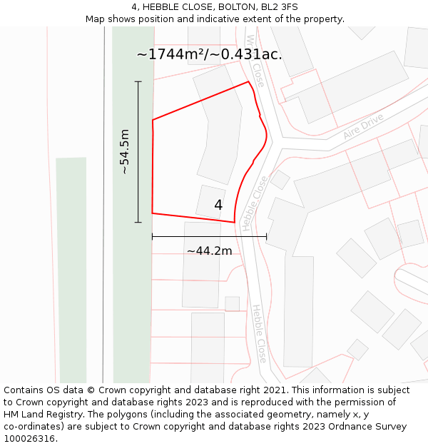 4, HEBBLE CLOSE, BOLTON, BL2 3FS: Plot and title map