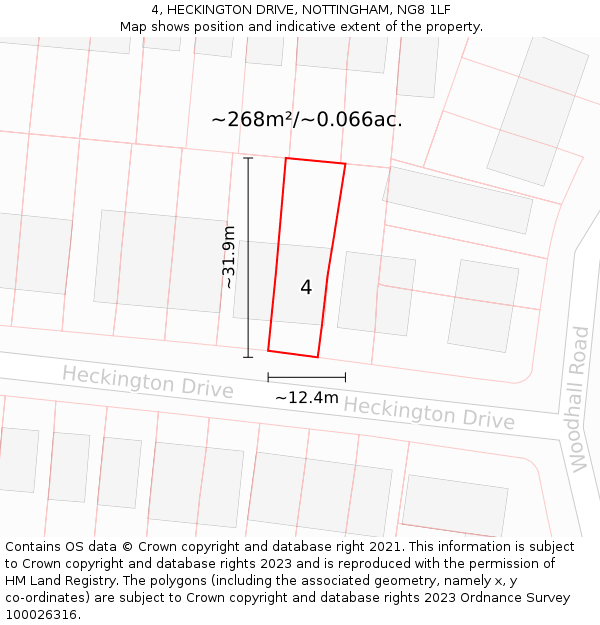 4, HECKINGTON DRIVE, NOTTINGHAM, NG8 1LF: Plot and title map