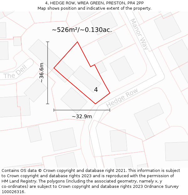 4, HEDGE ROW, WREA GREEN, PRESTON, PR4 2PP: Plot and title map