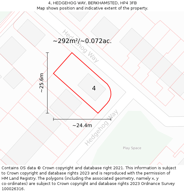 4, HEDGEHOG WAY, BERKHAMSTED, HP4 3FB: Plot and title map