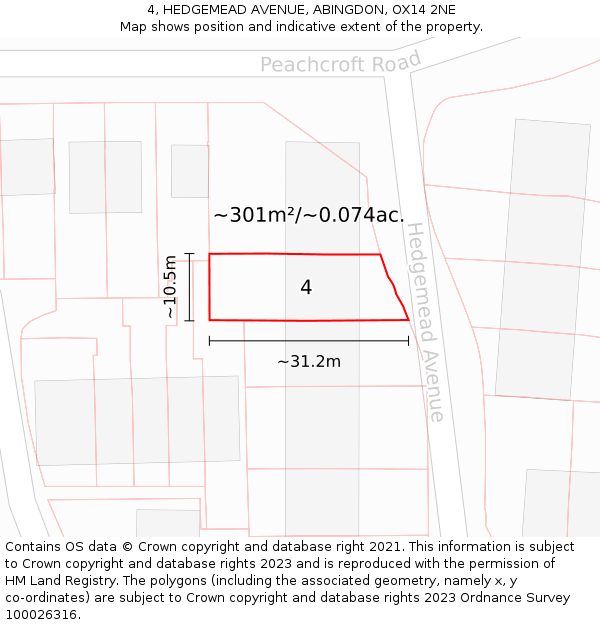 4, HEDGEMEAD AVENUE, ABINGDON, OX14 2NE: Plot and title map