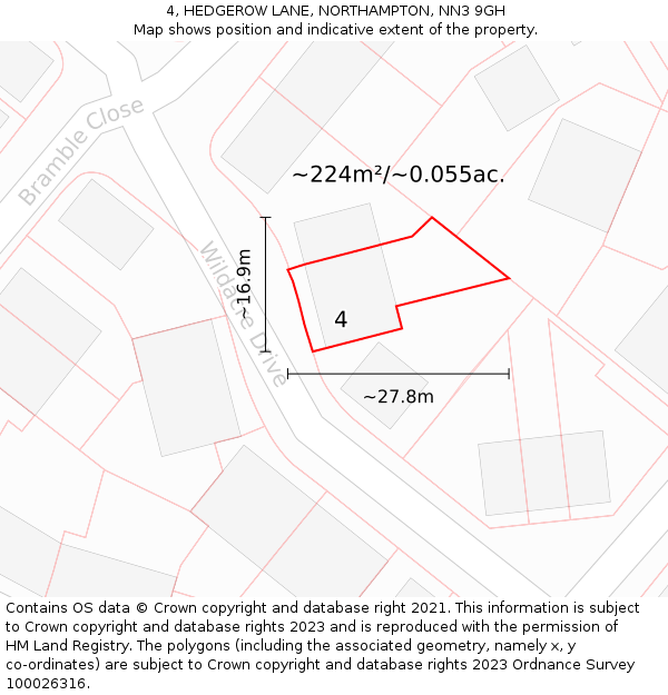 4, HEDGEROW LANE, NORTHAMPTON, NN3 9GH: Plot and title map