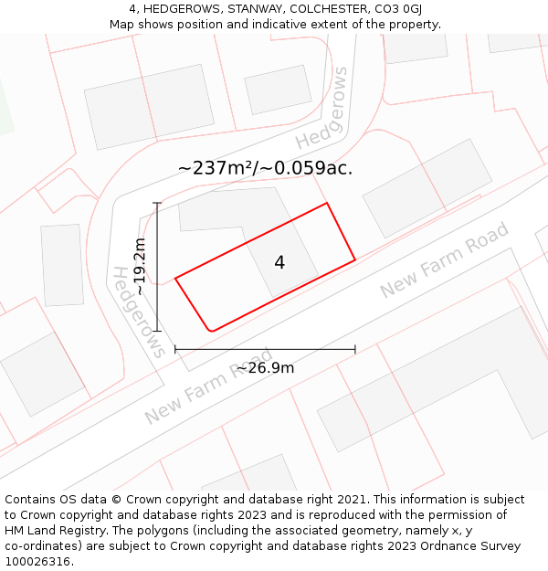 4, HEDGEROWS, STANWAY, COLCHESTER, CO3 0GJ: Plot and title map
