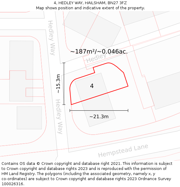 4, HEDLEY WAY, HAILSHAM, BN27 3FZ: Plot and title map