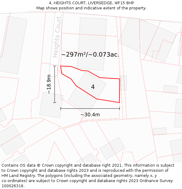 4, HEIGHTS COURT, LIVERSEDGE, WF15 8HP: Plot and title map