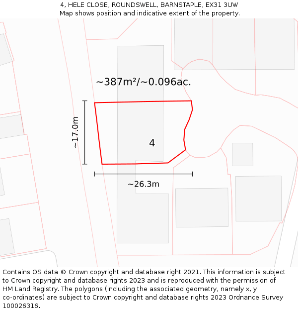 4, HELE CLOSE, ROUNDSWELL, BARNSTAPLE, EX31 3UW: Plot and title map