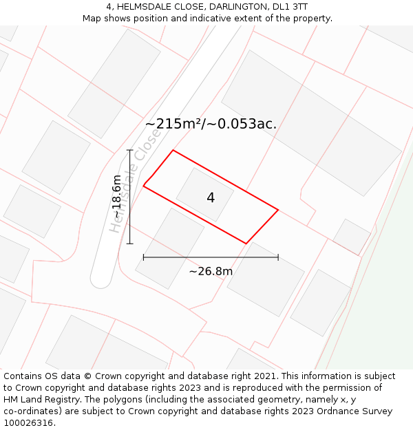 4, HELMSDALE CLOSE, DARLINGTON, DL1 3TT: Plot and title map