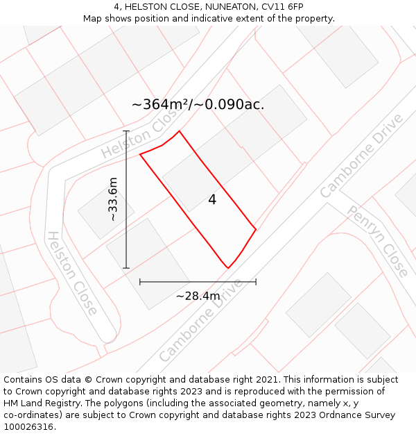 4, HELSTON CLOSE, NUNEATON, CV11 6FP: Plot and title map