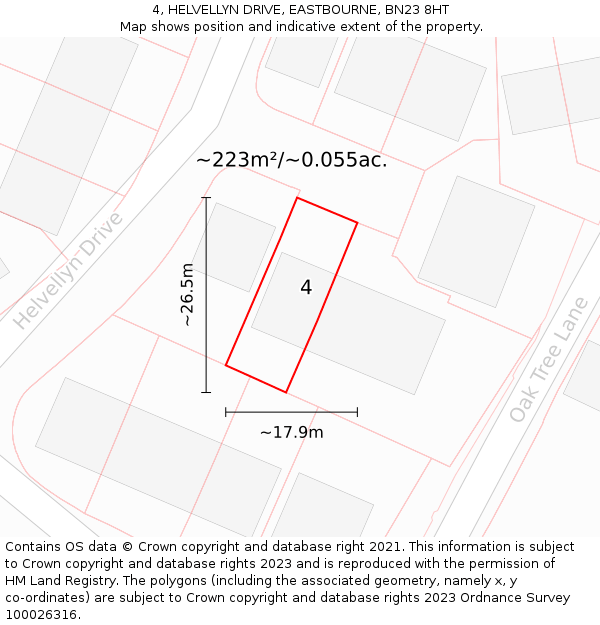 4, HELVELLYN DRIVE, EASTBOURNE, BN23 8HT: Plot and title map