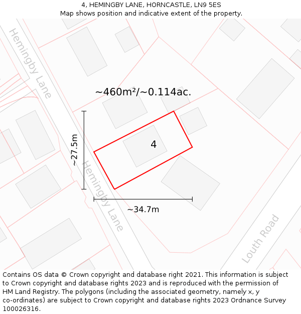 4, HEMINGBY LANE, HORNCASTLE, LN9 5ES: Plot and title map