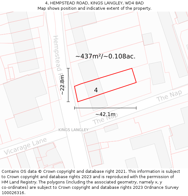 4, HEMPSTEAD ROAD, KINGS LANGLEY, WD4 8AD: Plot and title map