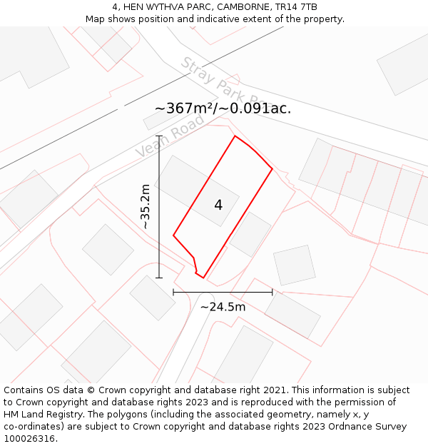 4, HEN WYTHVA PARC, CAMBORNE, TR14 7TB: Plot and title map