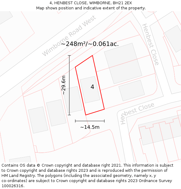 4, HENBEST CLOSE, WIMBORNE, BH21 2EX: Plot and title map
