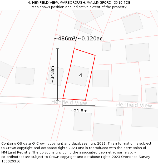 4, HENFIELD VIEW, WARBOROUGH, WALLINGFORD, OX10 7DB: Plot and title map