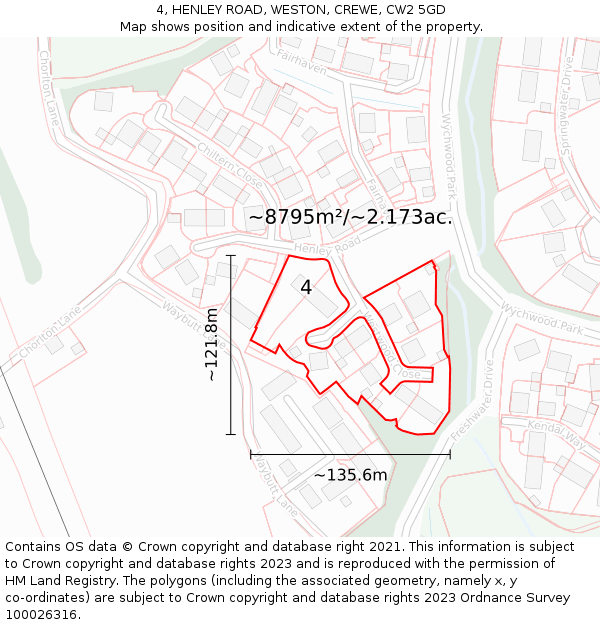 4, HENLEY ROAD, WESTON, CREWE, CW2 5GD: Plot and title map