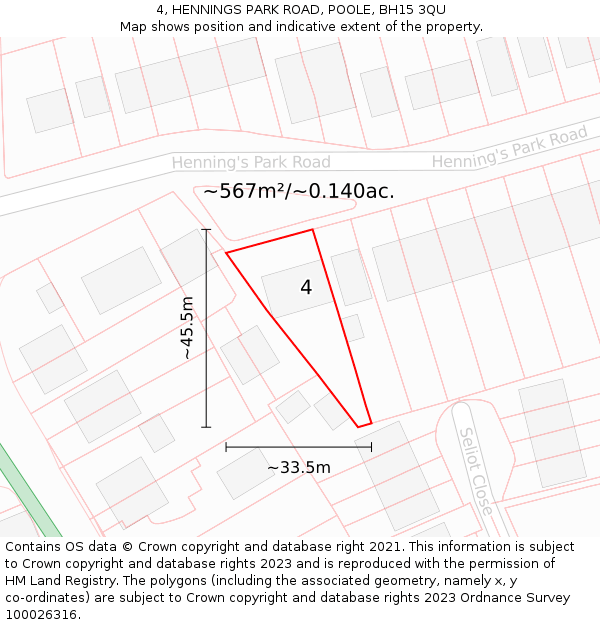 4, HENNINGS PARK ROAD, POOLE, BH15 3QU: Plot and title map