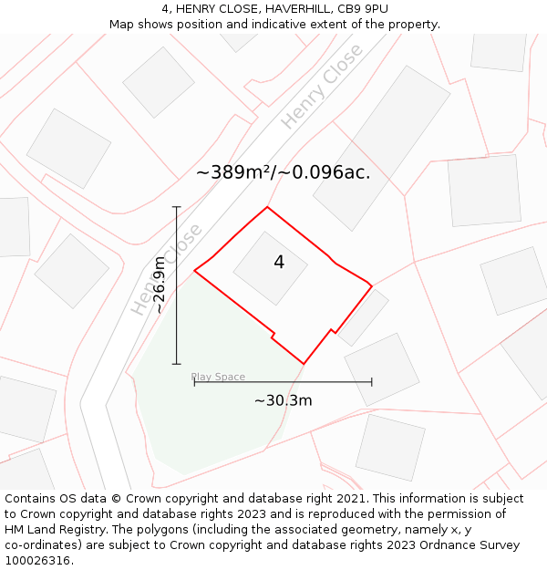 4, HENRY CLOSE, HAVERHILL, CB9 9PU: Plot and title map