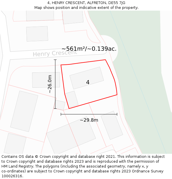 4, HENRY CRESCENT, ALFRETON, DE55 7JG: Plot and title map