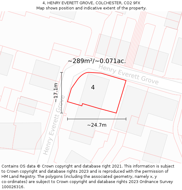 4, HENRY EVERETT GROVE, COLCHESTER, CO2 9FX: Plot and title map
